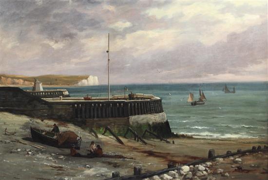 Richard Henry Nibbs (1816-1893) Newhaven pier and Seaford Bay, the proposed site for a harbour of refuge, 32 x 48in.
